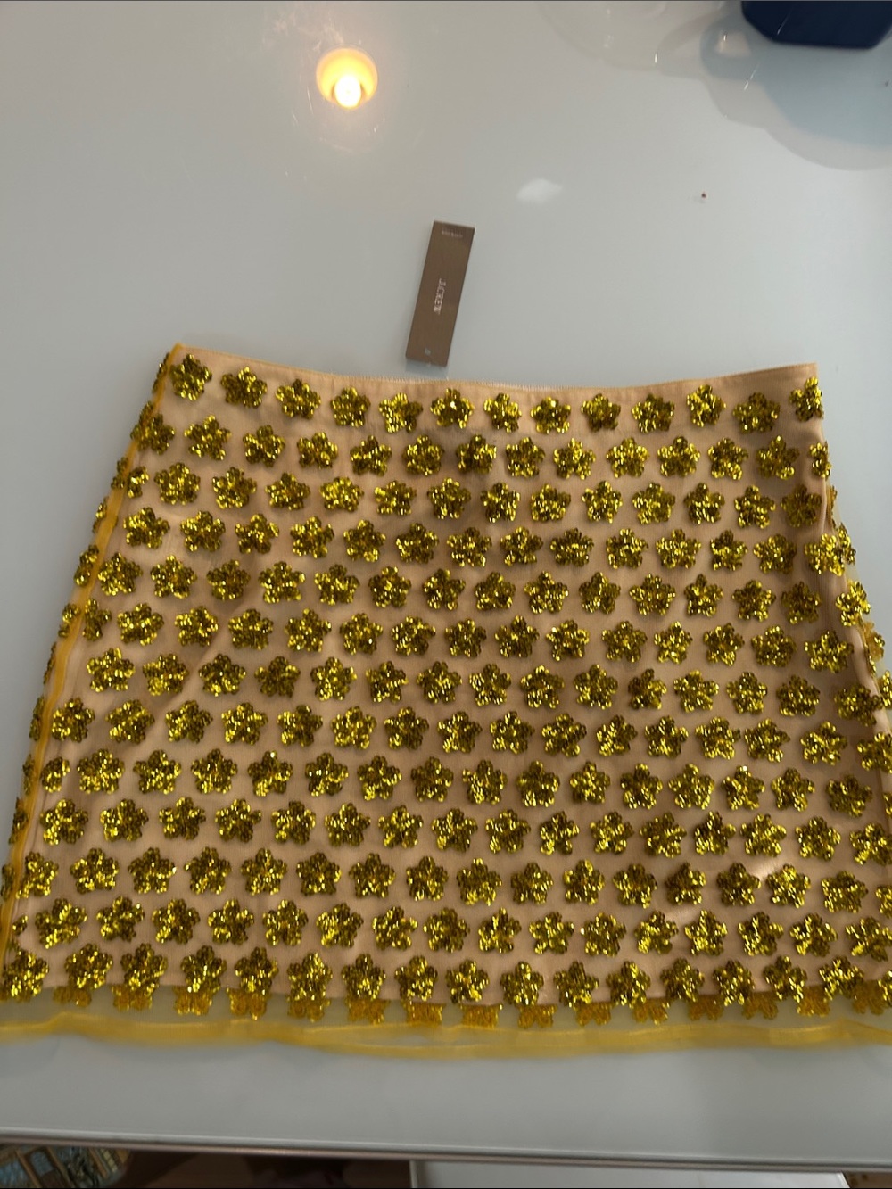 J. Crew NWT Mini Skirt with Gold Sequin Flowers India holiday